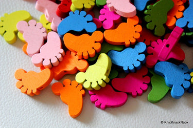 10 x Multicolor Wood Feet Beads 22mm x14 mmx5mm
